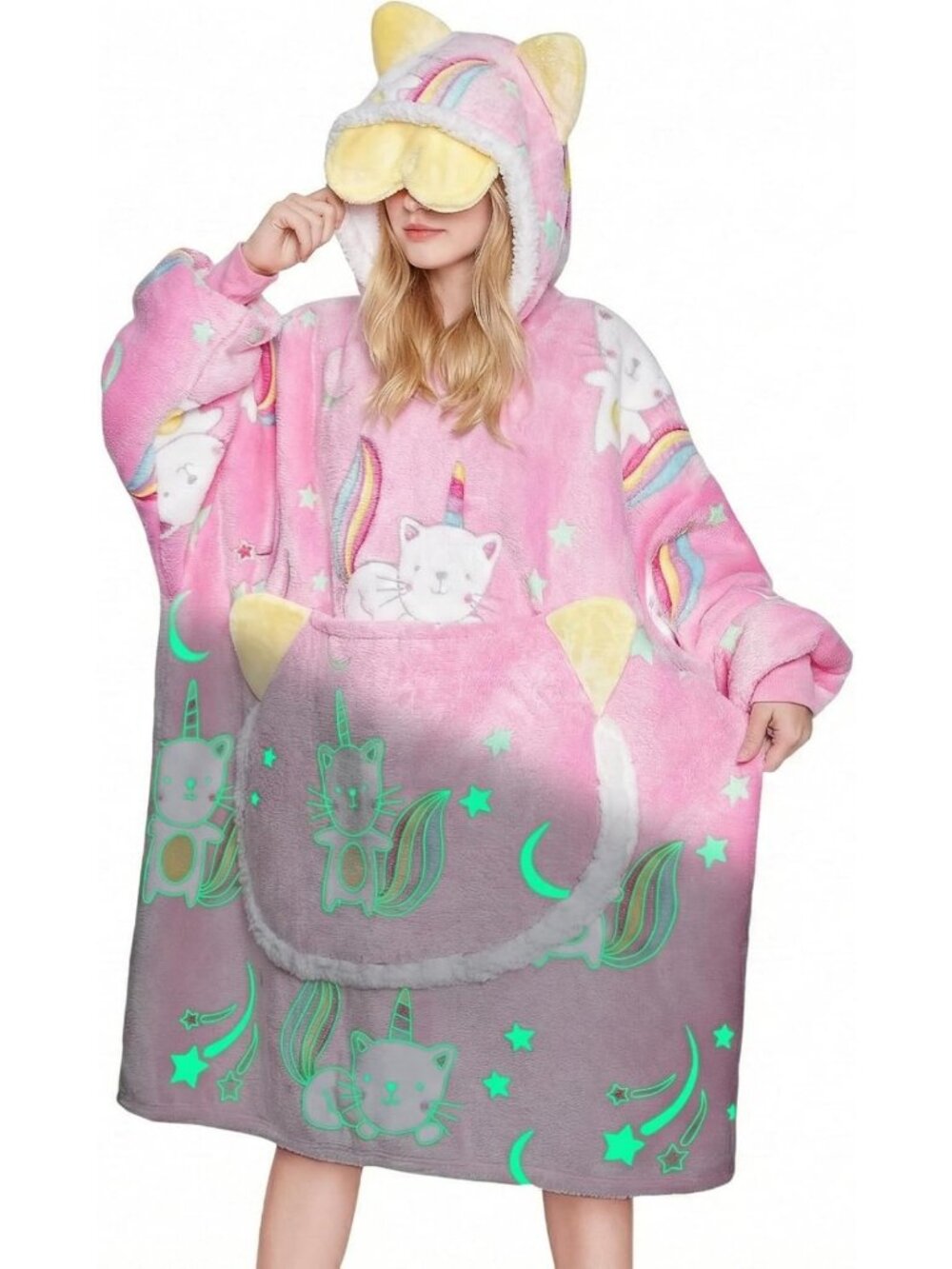 Cozy Glow in the Dark Cat Wearable Blanket Hoodie for Adults - Perfect Gift!